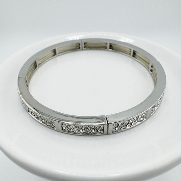 4 Silver Tone Stackable Bracelets Vintage Rhinestone Pearl Inspirational Heart - Picture 9 of 14